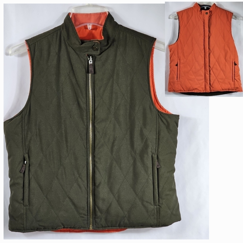 Reversible Olive Green and Orange Quilted Vest